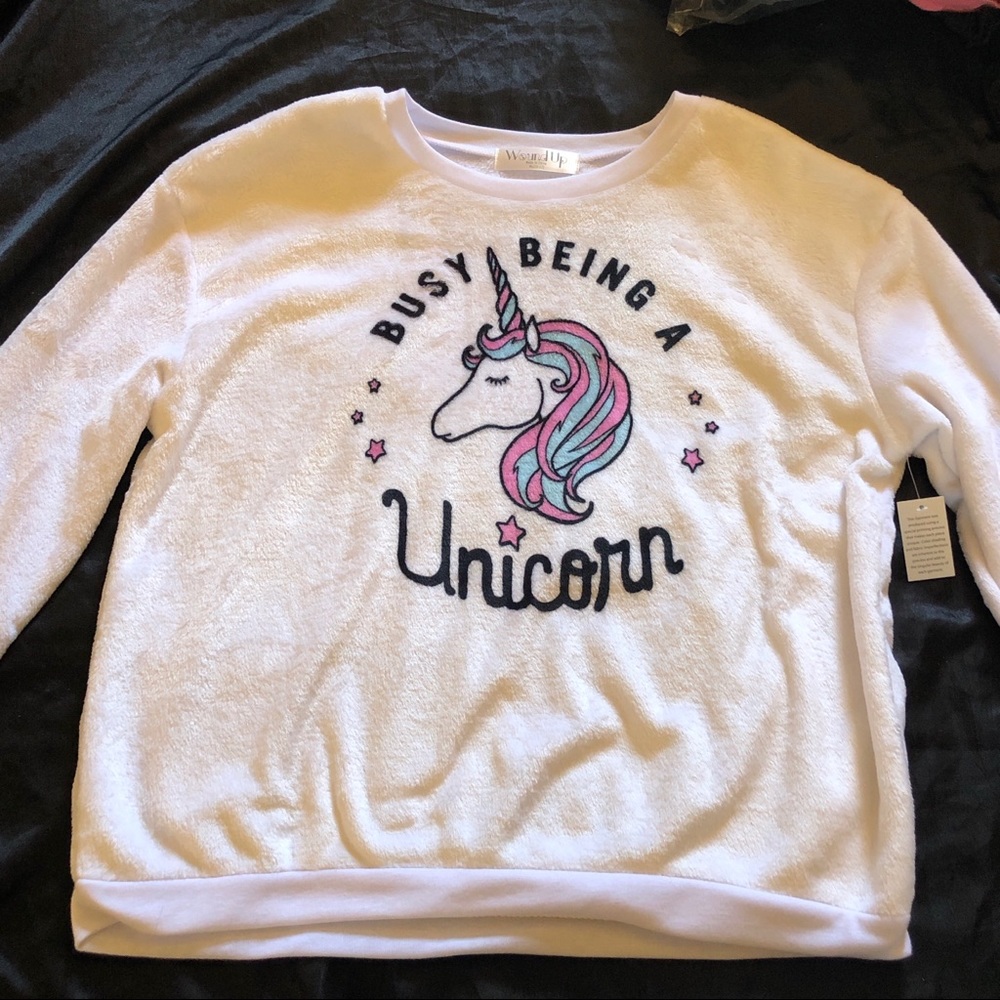 NWT Wound up Unicorn fleece sweater sz XL